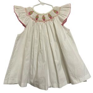 Orient Expressed Inc White Smocked Cotton Dress with Ice Cream Cone Detail Sz 3